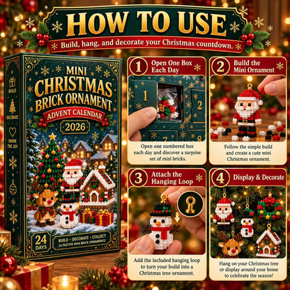 🎄24-Day Mini Christmas Brick Ornament Advent Calendar | 24 Unique Buildable Holiday Ornaments to Create, Hang & Keep 🧱