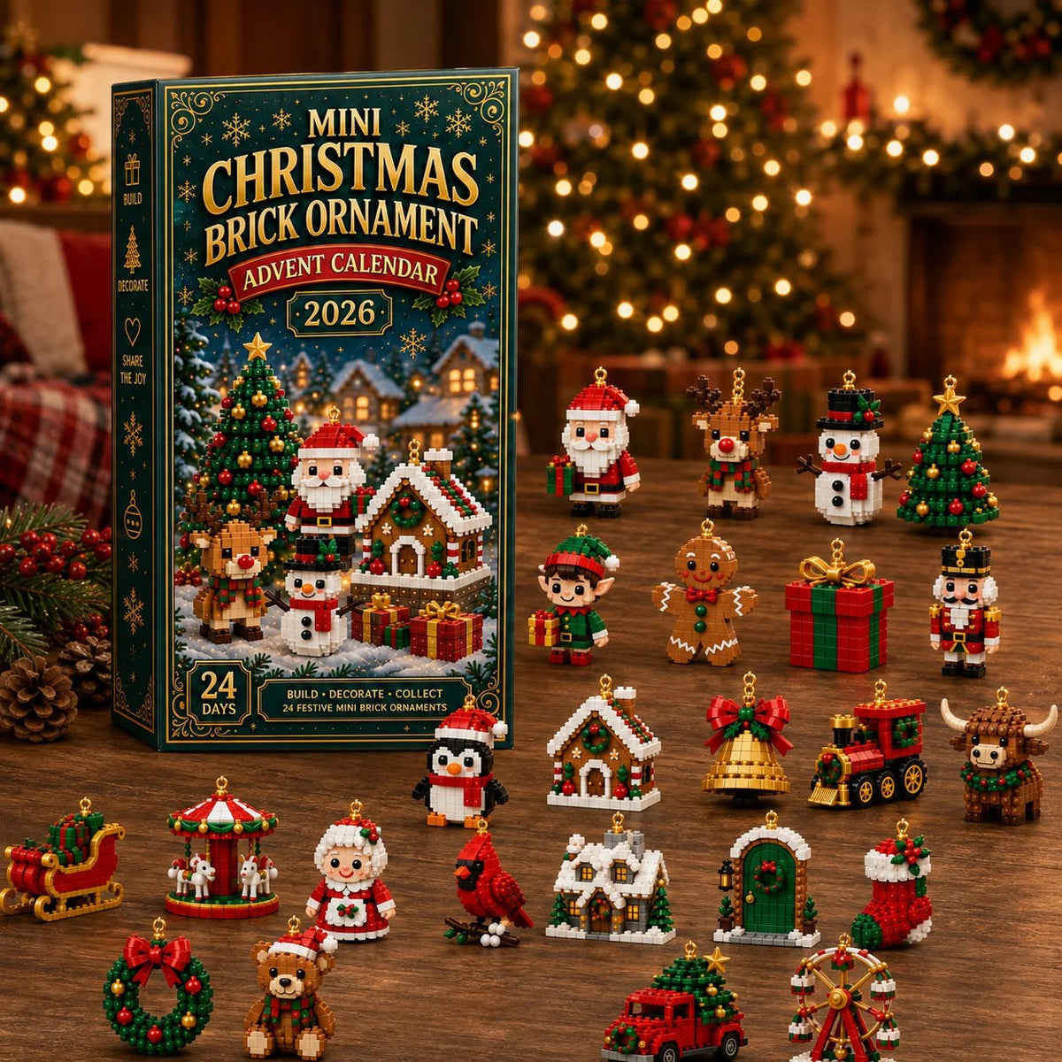 🎄24-Day Mini Christmas Brick Ornament Advent Calendar | 24 Unique Buildable Holiday Ornaments to Create, Hang & Keep 🧱
