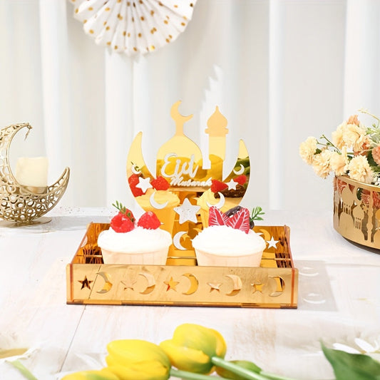 Goldenes Acryl-Desserttablett mit Eid-Mond und Sternen
