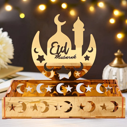 Goldenes Acryl-Desserttablett mit Eid-Mond und Sternen