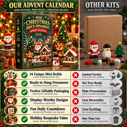 🎄24-Day Mini Christmas Brick Ornament Advent Calendar | 24 Unique Buildable Holiday Ornaments to Create, Hang & Keep 🧱