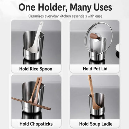 304 Stainless Steel Countertop Utensil Holder & Multi-Purpose Cutting Board Stand
