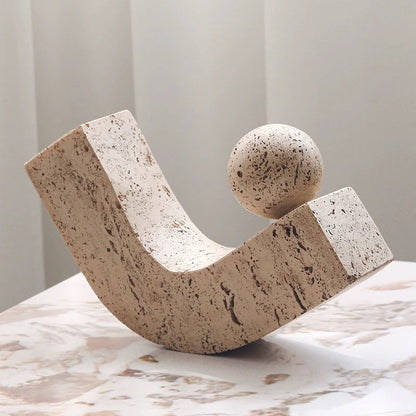 Sculpture sphérique géométrique Wabi-Sabi en pierre | Ornement d'art abstrait minimaliste pour salon, bureau, décoration de cave à vin