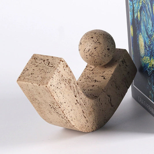 Wabi-Sabi Geometrische Steinkugel-Skulptur | Minimalistisches abstraktes Kunstornament für Wohnzimmer, Arbeitszimmer, Weinschrank-Dekoration