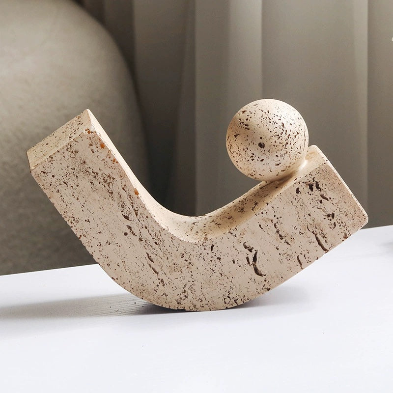 Sculpture sphérique géométrique Wabi-Sabi en pierre | Ornement d'art abstrait minimaliste pour salon, bureau, décoration de cave à vin