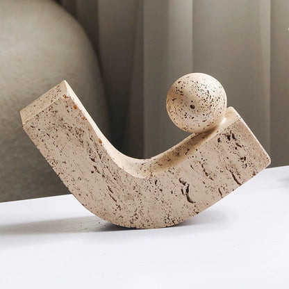 Sculpture sphérique géométrique Wabi-Sabi en pierre | Ornement d'art abstrait minimaliste pour salon, bureau, décoration de cave à vin