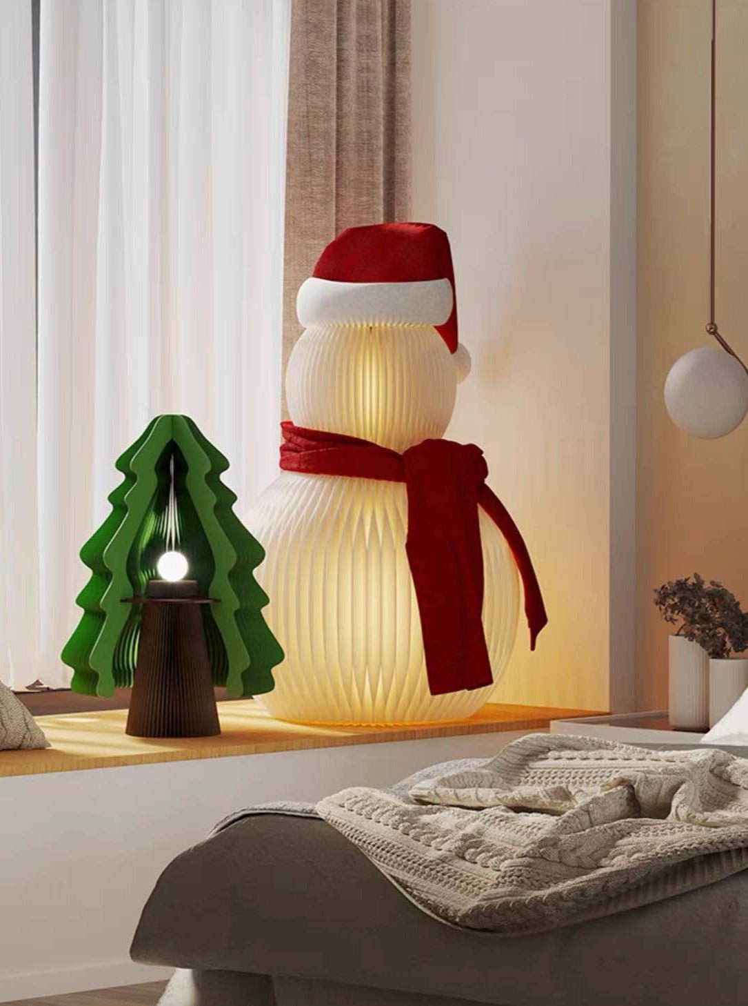 Akkordeon Schneemann Weihnachtsdeko – Wabenfaltbarer Anhänger für ein neutrales nordisches Zuhause