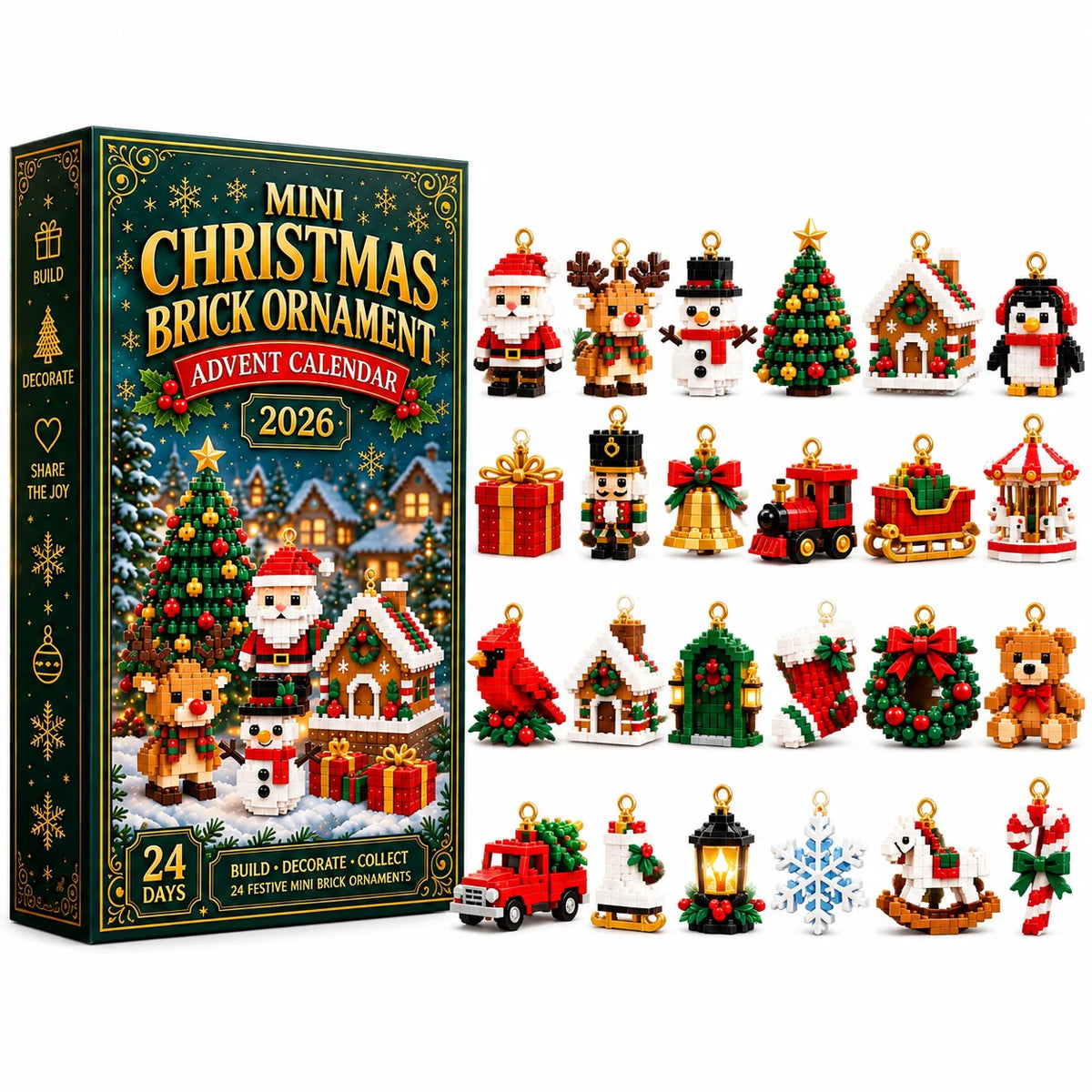 🎄24-Day Mini Christmas Brick Ornament Advent Calendar | 24 Unique Buildable Holiday Ornaments to Create, Hang & Keep 🧱