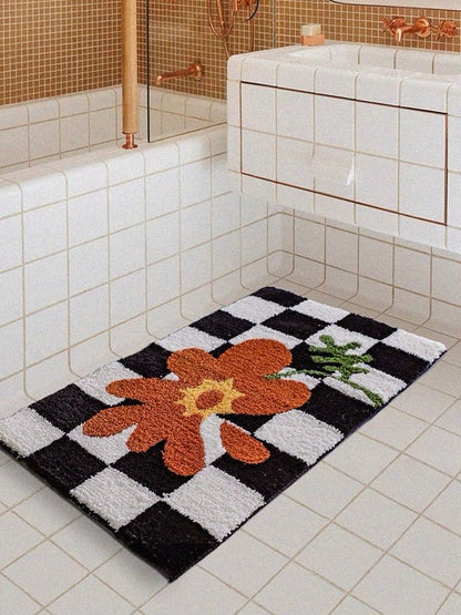 Tapis de bain doux à motif floral contemporain, absorbant et antidérapant